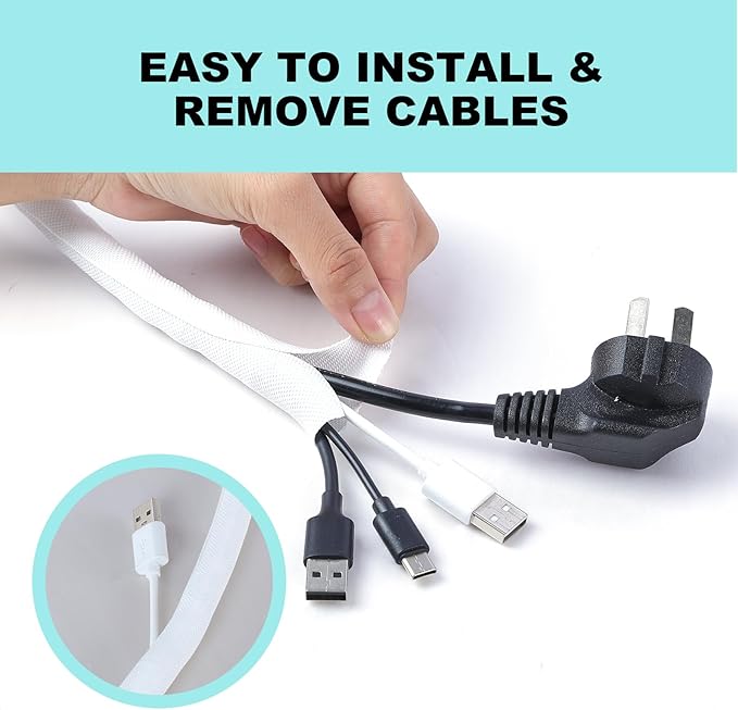 AGPTEK Cable Sleeve Cover, 6.6ft - 1.35 inch Dog Cat Cord Protector Management, Protect Cables from Pets Chewing, for Home Desk Automotive Wire Loom Tubing Cord Protection Self-Wrapping, White