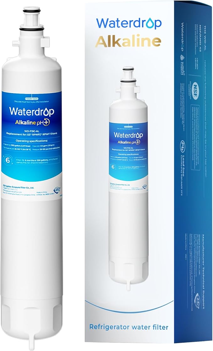 Waterdrop WD-F19C-AL Alkaline Water Filter Replacement for GE® RPWFE® | Enhances pH, Replacement for GE® RPWF (Built-in CHIP), GFE28GYNFS