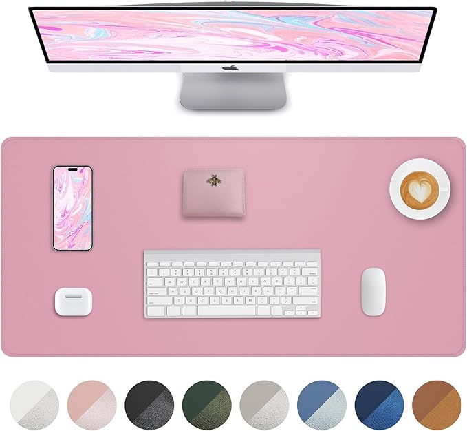 Leather Desk Pad Protector,Desk Mat,Large Mouse Pad, Non-Slip Desk Pad, Waterproof PU Leather Desk Blotter Mat, Desk Cover for Office and Home (Pink, 36" x 17")