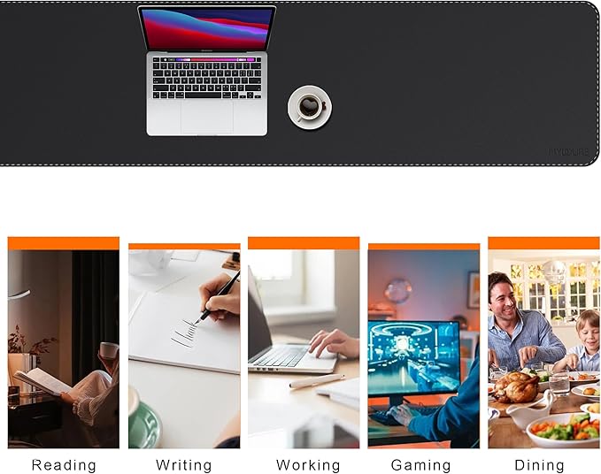 Mydours PU Leather Desk Pad, Ultra Large 67"x15.7" Desk Mat Desktop Protector Waterproof Mouse Pad Blotter Easy Clean with Suede Base, for Office Home Decor Keyboard and Mouse (Black)
