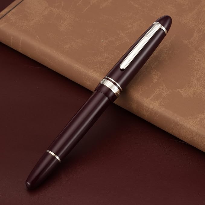 erofa Majohn P136 Piston Fountain Pen 1.1mm Stub Nib with Box, Red Resin Writing Pen Set