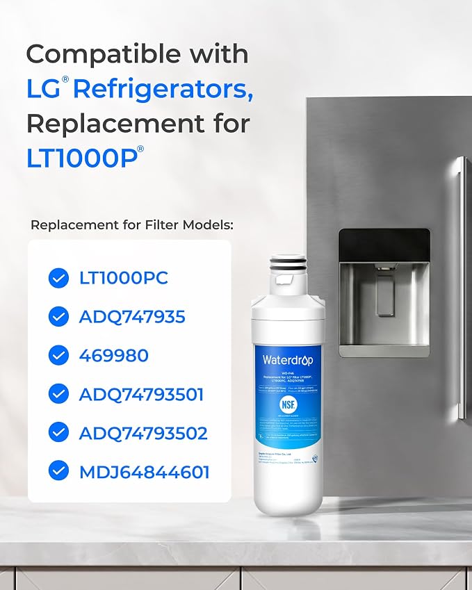 Waterdrop LT1000PC ADQ747935 MDJ64844601 Refrigerator Water Filter, 2 Pack | Replacement for LG® LT1000P®/PC/PCS, ADQ74793501, ADQ74793502, Kenmore® 46-9980, 9980, LFXC24796S, LSFXC2496D, LMXS28626S