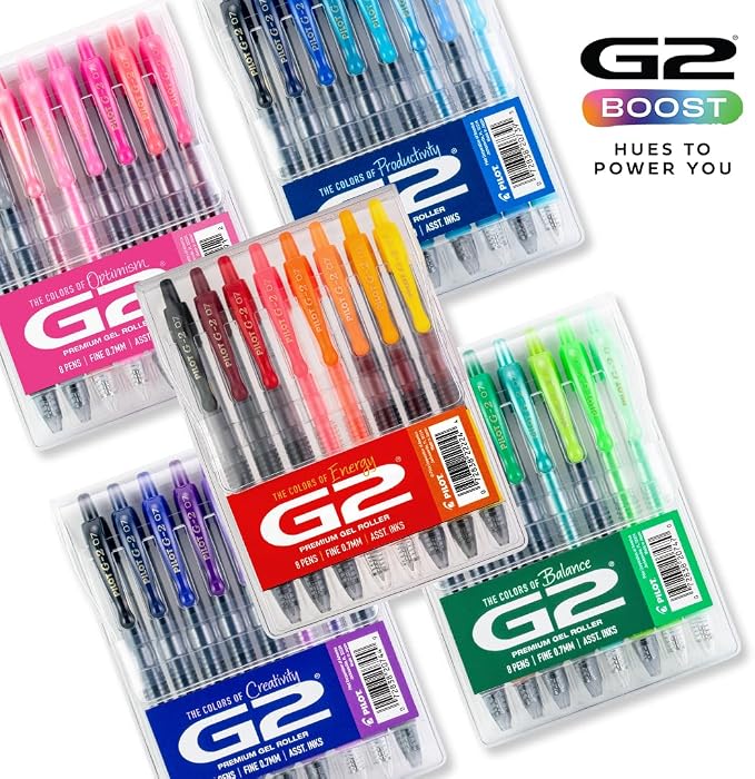 Pilot G2 Premium Gel Roller Pens, G2 Boost Pink Pens Pack, The Colors of Optimism, 8 Pack Pouch, Fine Point 0.7 mm, Assorted