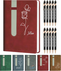 ENOMY A5 Personalized Notebook Set with 10 PC Pens Custom Journal with Pen Holder 200 Pages 80 GSM Custom Notebook for Writing Men Women, Red