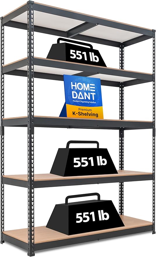 HOMEDANT 47.7" W 5 Tier Heavy Duty Garage Shelving Adjustable Metal Rack Storage Shelves Standing Shelf Unit Organizers Industrial Warehouse Basement Black 1Pack