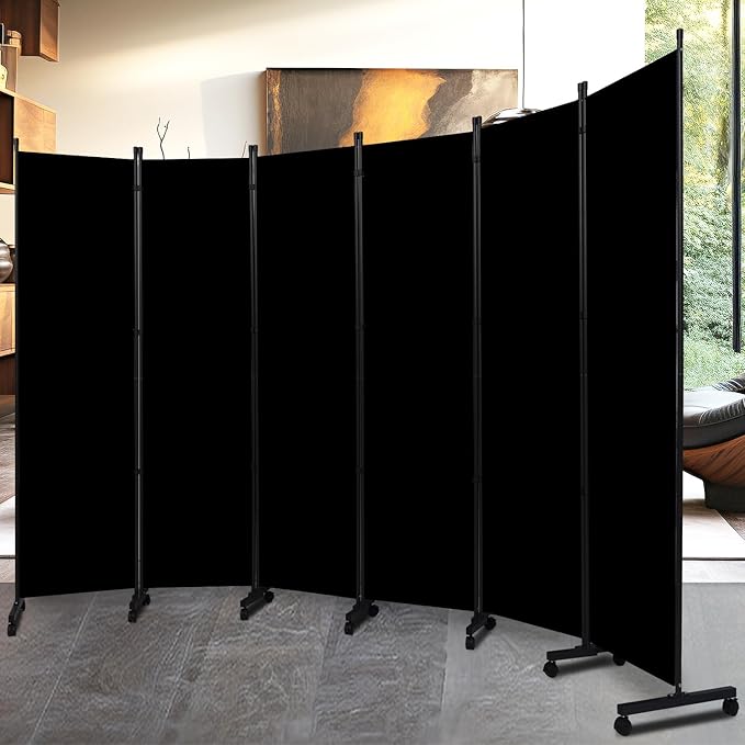 Room Divider Folding Privacy Screens with Lockable Wheels, 132'' Partition Room Dividers Freestanding Room Divider Fabric Panel for Room Separation, Wall Divider for Home Office Bedroom Dorm Decor