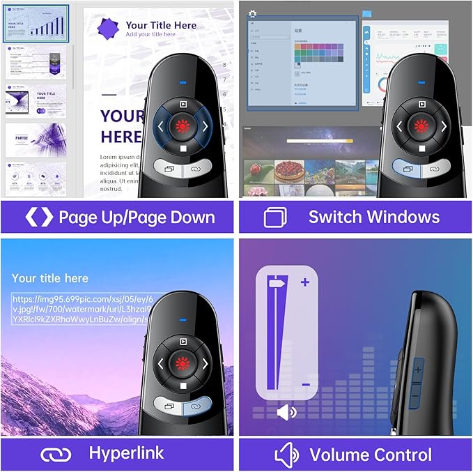 2 in 1 Type C USB Presentation Clicker Red Light, Wireless Presenter Remote PPT Clicker for Computer Presentations, Slide Advancer for Mac Laptop