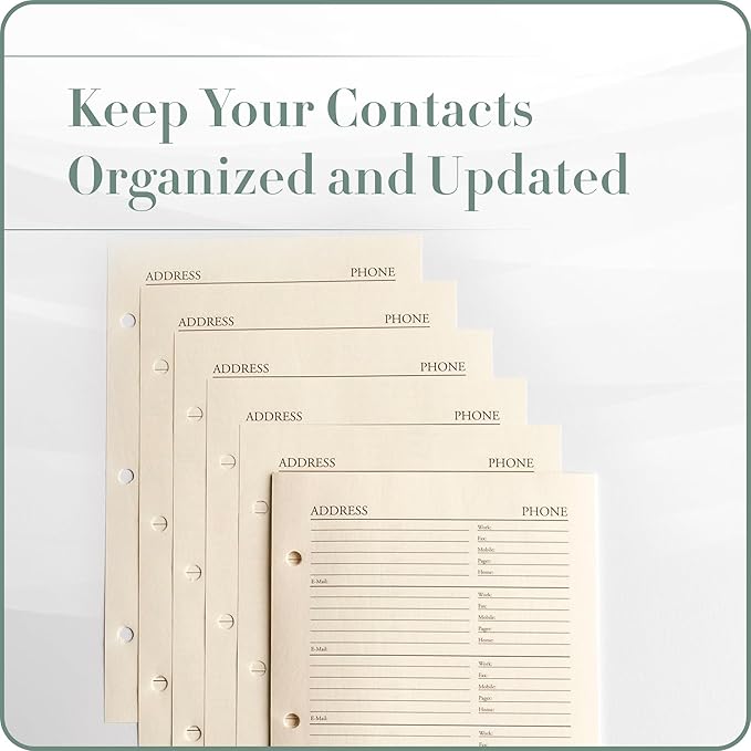 Gallery Leather Address Book Refill Replacement Pages - 3 Ring 5.5 x 8 Size, 15 Sheets, 30 Pages for 180 Entries, Quick and Easy Contact Storage and Updates