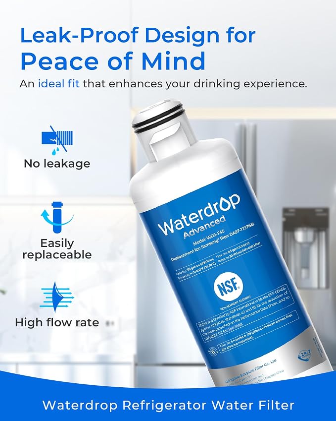 Waterdrop WDS-F45 Water Filter Replacement for Samsung® DA97-17376B, 2 Pack | NSF 53&42 Certified, Replacement for Samsung® HAF-QIN/EXP, DA97-08006C, RF28R7351SG, RF23M8570SR