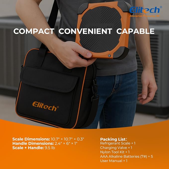 Elitech Wireless Refrigerant Scale 330 lb with Charging Valve, LMC-310A | Programmable Charge Settings, App Control, Wireless Remote Display, High Capacity Platform, Precision Measurement