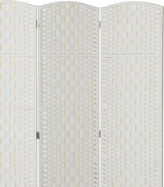HOMCOM Room Divider, 3 Panel Folding Privacy Screen, 6FT Tall Portable Wicker Weave Partition Wall Divider for Bedroom, Home Office, White
