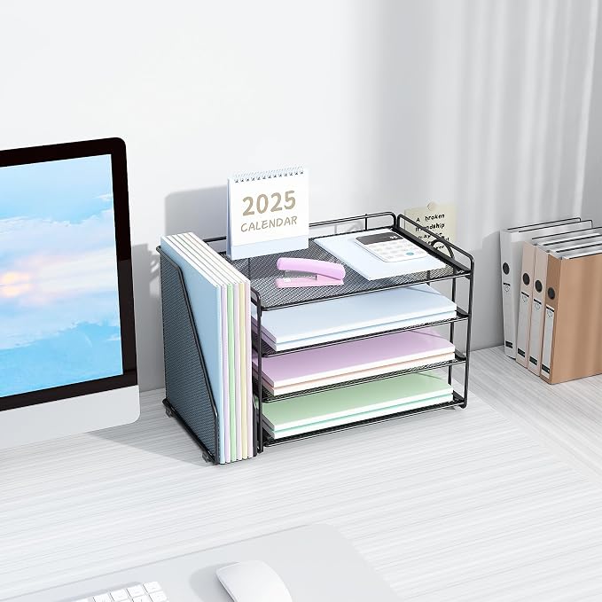 Spacrea Desk Organizers and Accessories, Paper Organizer for Desk with File organizer, Desk Accessories & Workspace Organizers for Catalog & Reference Racks (Black)
