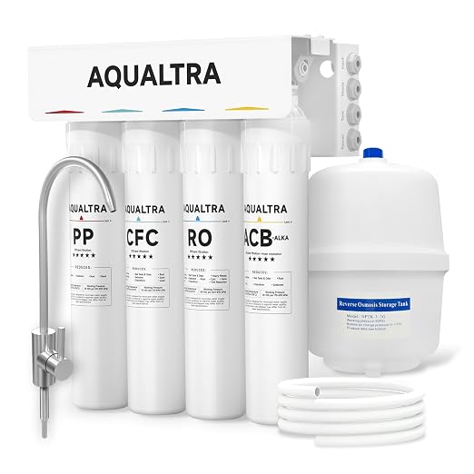 AQUALTRA USF-4RF-100 100 GPD Alkaline Reverse Osmosis System 3: 1 Pure to Drain Under Sink Water Filtration System with Dedicated Faucet