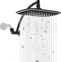 iFealClear Black Rain Shower Head with 12" Shower Extension Arm, 10" High Pressure Boosting Rainfall/Fixed Showerhead, All Metal Shower Arm Extender Adjustable Height/Angle, 1-Min Install-Easy Clean