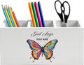 God Says You Are Butterfly Christian Pen Holder for Home Office Desk, Christian Gifts for Women, Butterfly Inspirational Bible Verse Wooden Box Sign Pencil Holder for Desk Shelf Organizer