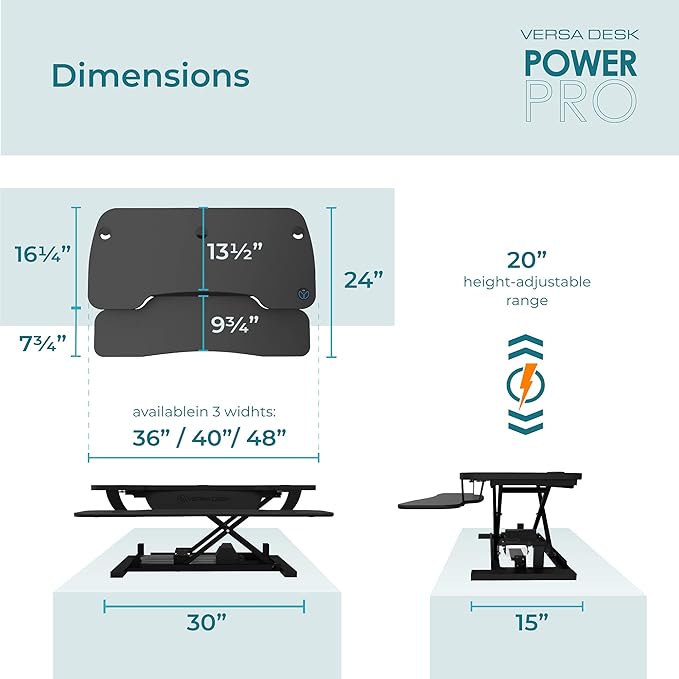 VERSADESK® PowerPro™ 36” x 24” Standing Desk Converter | 7.75” - 23.5” Electric Height Adjustable Sit to Stand Desk Riser w/ Keyboard Tray & USB Hub - Ergonomic Workstation for Home & Office, Cherry