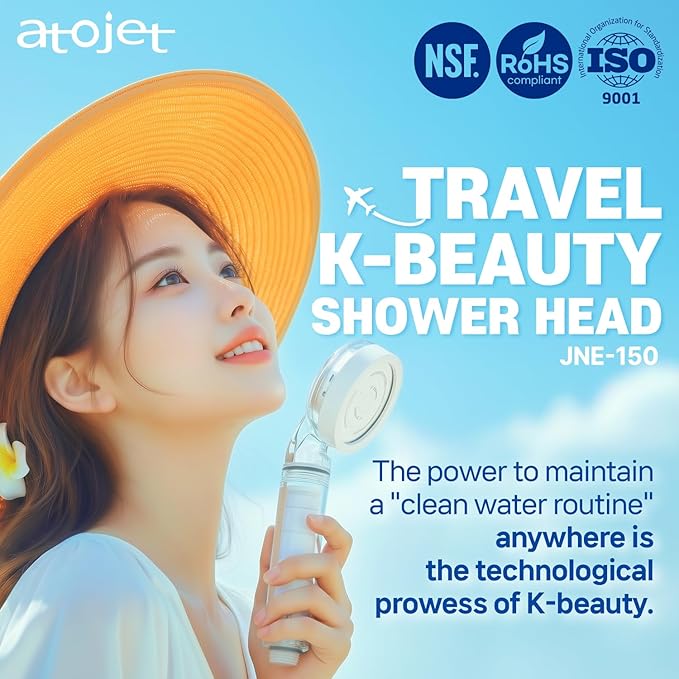 Travel Mini Filtered Shower Set Elevating Korea’s Beauty Legacy - Compact & Portable, Filters Included for Softer Skin & Smoother Hair | Includes 2 Filters & Travel Pouch (JNE150-SET-TRVL)