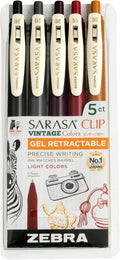 Zebra Pen SARASA Clip Retractable Gel Pen, Assorted Vintage Dark Ink, 5-Pk