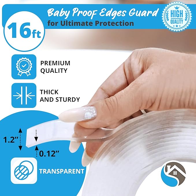 15ft Transparent Soft Edge Guard & Self-Stick Corner Protectors for Child Proofing Furniture, Glass Tables and Desk Edges - Clear Protection Solution for Baby Safety