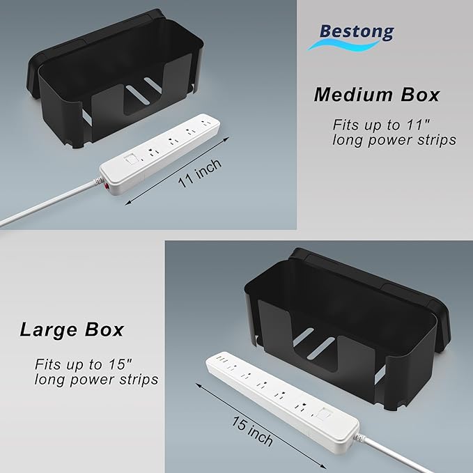Power Strip Hider Box - Wire Storage Box for Extension Cord, Power Strips, and Surge Protector Wire Management. Cable Management Floor Outlet Hider Box (Large and Medium Sizes, Black)