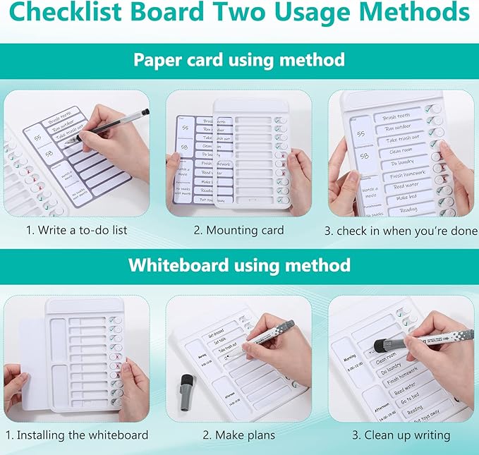 Dry Erase Chore Chart for Kids to Do List Magnetic Checklist Board Reusable RV Daily Routine Schedule Planning Boards with Blank Checklist Cardstock for Habit Tracker or Daily and Weekly Planner