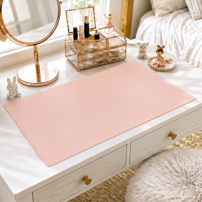 OstepDecor Pink Table Cover Protector 16 x 36 Inch, 1.5mm Thick Plastic Table Cover, Dining Table Protector Pad, Waterproof & Easy Cleaning PVC Desk Mat for Dresser, Coffee & Kitchen Wooden Tabletop
