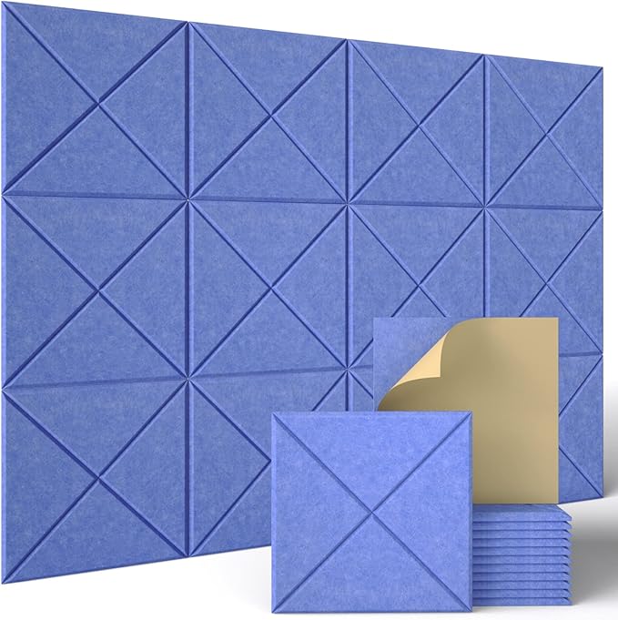 Sonicism 12 Pack X-Lined Acoustic Panels with Self-Adhesive, 12" X 12" X 0.4" Sound Proof Foam Panels, Decorative Soundproof Wall Panels, Sound Proofing Panels for Home & Office, Sky Blue
