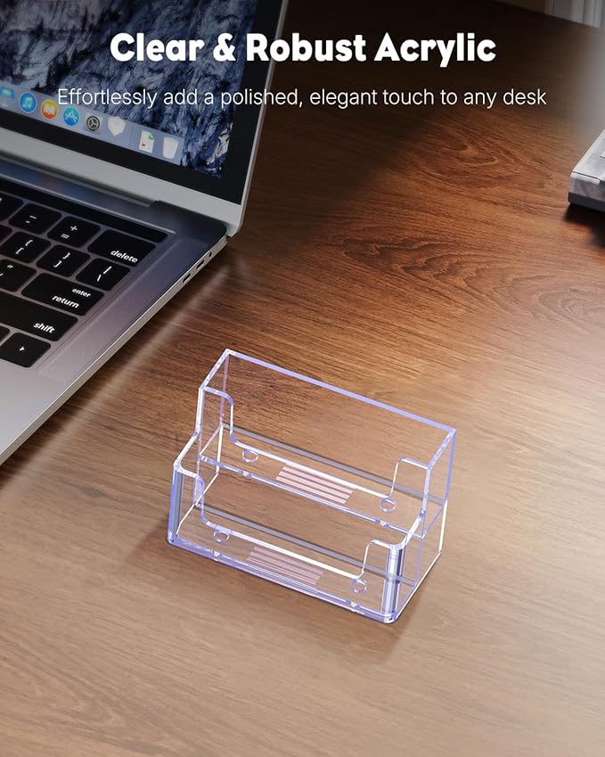 Uniclife 4 Pack Acrylic Business Card Holder for Desk 2 Slots Clear Business Card Display Stand for Men & Women Desktop Business Card Organizer Card Stand for Office Home Exhibition, 120 Card Capacity