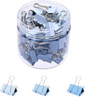 Temiary Aesthetic Binder Clips, Small Metal Binder Clip with Clear Storage Container, Binding Paperwork Clamps for School Teachers Office Supplies (Blue 0.6 Inch, 60P)