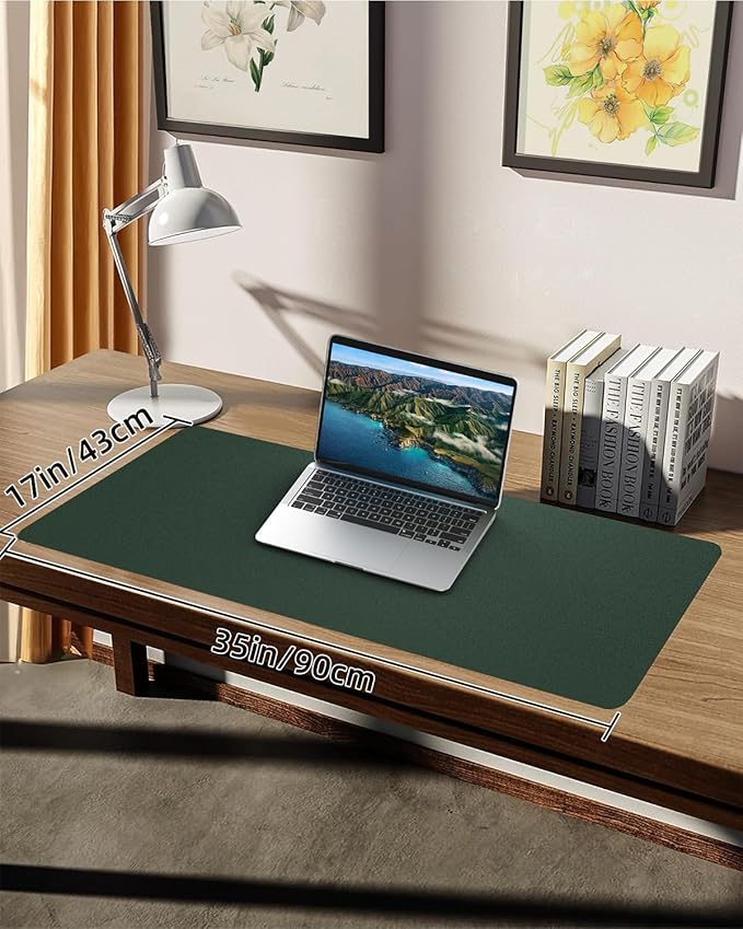 PULeather Non-Slip Desk Mat, Large Mouse Pad & Laptop Desk Pad - Waterproof Writing Pad for Office & Home (Dark Green, 35.4" x 17")