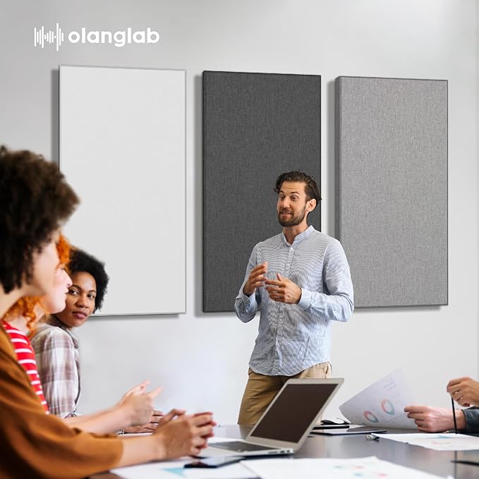 Olanglab Sound Absorbing Acoustic Wall Panels 2 Pack, 2'' 24''x48'' Fiberglass Sound Dampening Panels, Large Fabric Wrapped Sound Proof Panels for Walls (Light Gray)