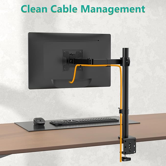 WALI Single Monitor Mount, Single Monitor Arm Desk Mount,Desk Monitors Stand, Holds Screen Up to 32inch, 22lbs, Adjustable Mount with C-CLAMP Designed for Home Office Application(M001), Black