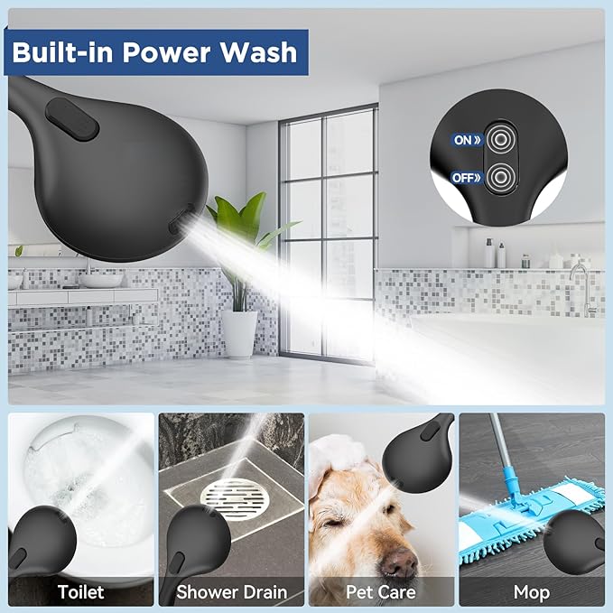 6-Mode High Pressure Handheld Shower Head with Power Wash, HOPOPRO High Flow Hand Held Showerhead Set with Built-in Power Spray to Clean Tub Tile Pets Bathroom Flooring