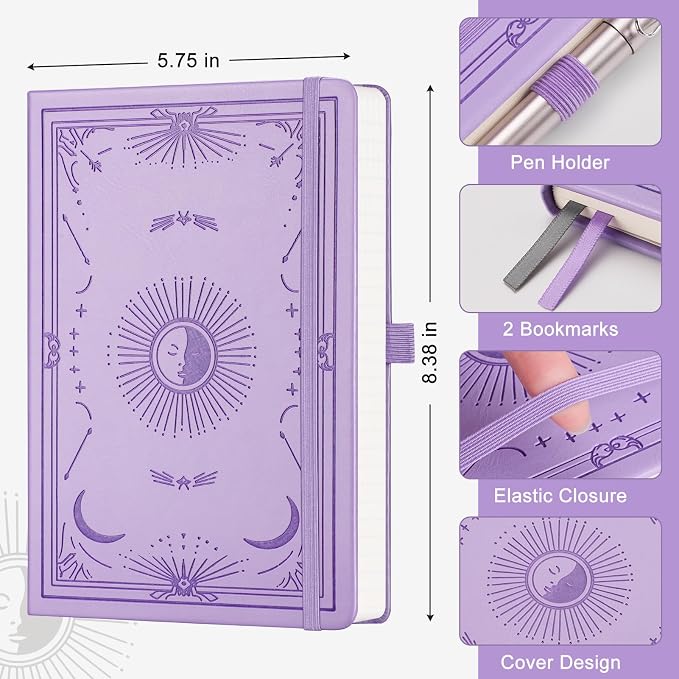 Blank Journal Notebook for Women Men, 192 Pages, A5 (5.7'' x 8.3'') | Hardcover Leather Notebook with 100GSM Thick Paper for Traveling, Sketching, Drawing, Painting (Light Purple)