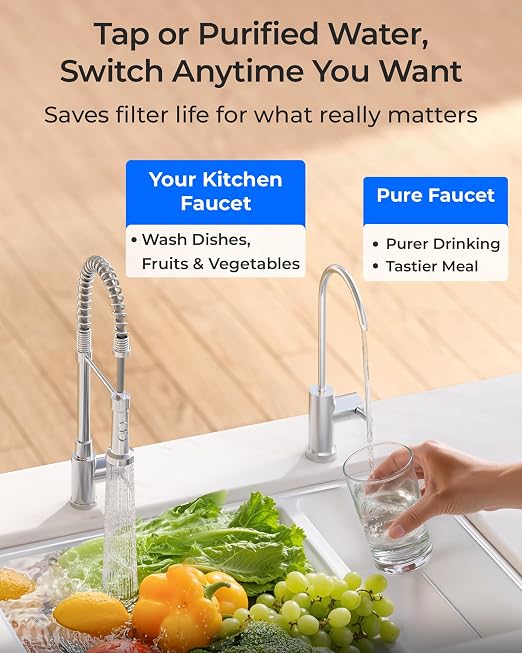 Waterdrop DLB Under Sink Water Filter System, with Faucet, Life Indicator | Reduces Chlorine, Chloramine, PFAS, Bad Taste, 2 Stage, Water Filter for Sink Faucet, Under Sink Water Filtration System