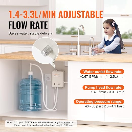 VEVOR Bottled Water Dispenser Pump System, 5 Gallon Dispensing System, Automatic Electric Water Dispenser, Single Inlet Water Jug Pump, Compatible Use with Coffee/Tea Machine, Refrigerator, Ice Maker