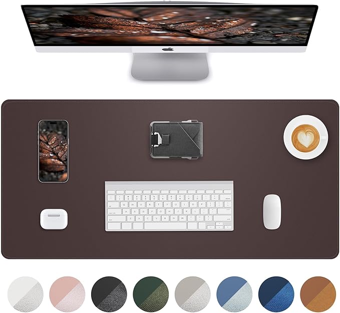 PU Leather Mouse Pad & Desk Mat - 31.5"x15.7" Large Non-Slip Office Desk Pad, Waterproof Laptop & Writing Surface, Premium Workstation Cover for Home & Office (Coffee Brown)