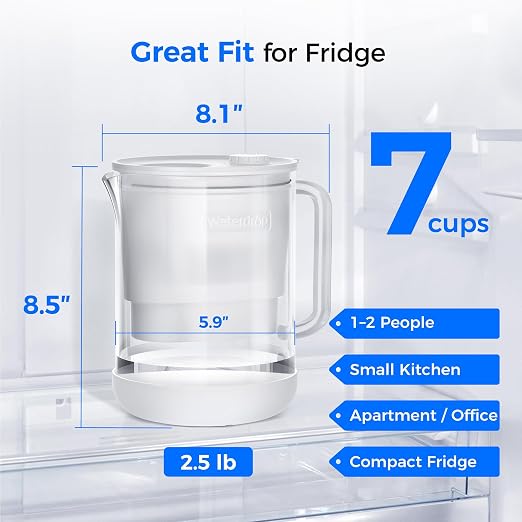 Waterdrop PT-72W Glass Water Filter Pitcher, 7-Cup, Eco-Friendly, White | NSF/ANSI 53, 42 & 372 Certified Filter, Reduces PFOA/PFOS, Chlorine, Cadmium, Copper & Mercury, BPA-Free, Easy to Clean