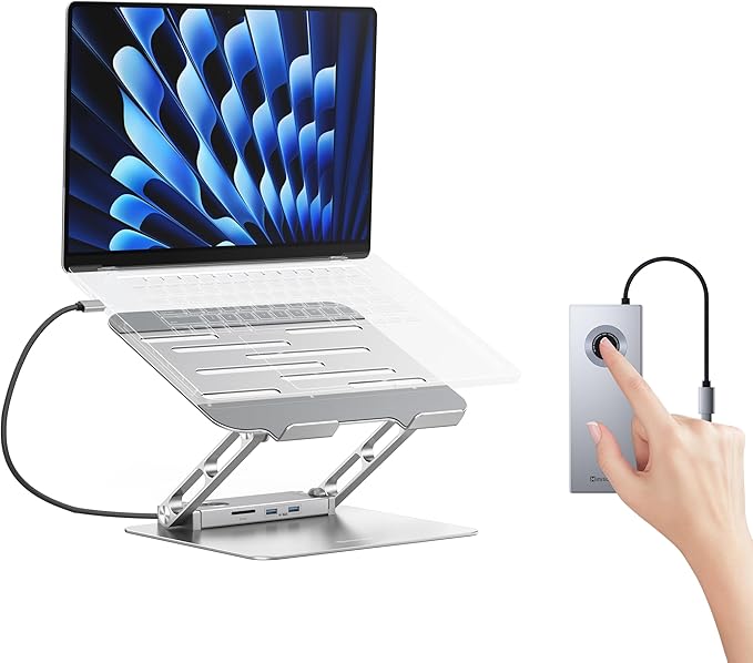 minisopuru USB C Laptop Docking Station Stand with 4K HDMI, 100W PD, Docking Station for MacBook Pro/Air/Dell/HP/Surface, Adjustable Laptop Stand for 10-17" Laptops & Tablet(4 USB A, RJ45, SD3.0)