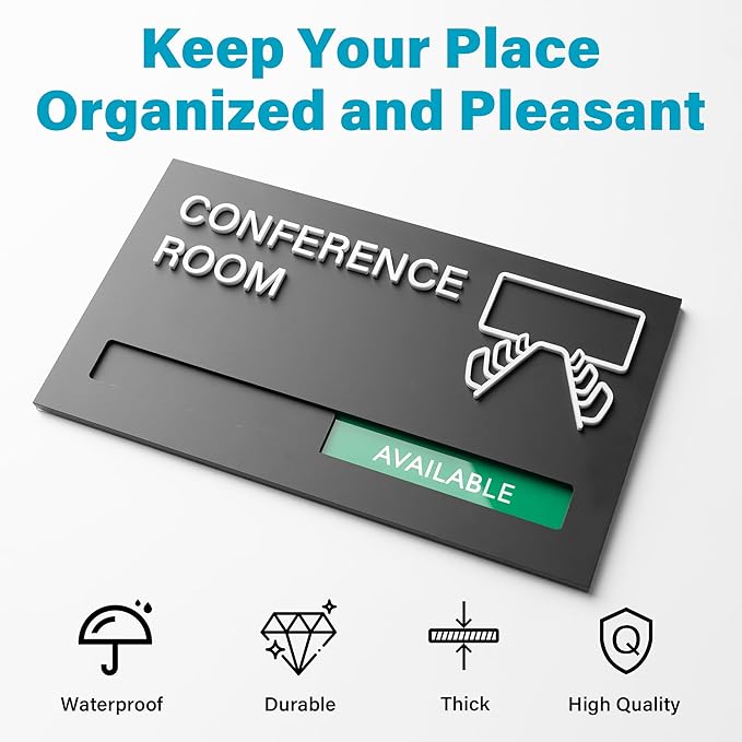 Office Door Signs for Conference Room, Meeting In Progress Door Sign, In Use Available Slider Indicator Tells Whether Room Vacant Or Occupied