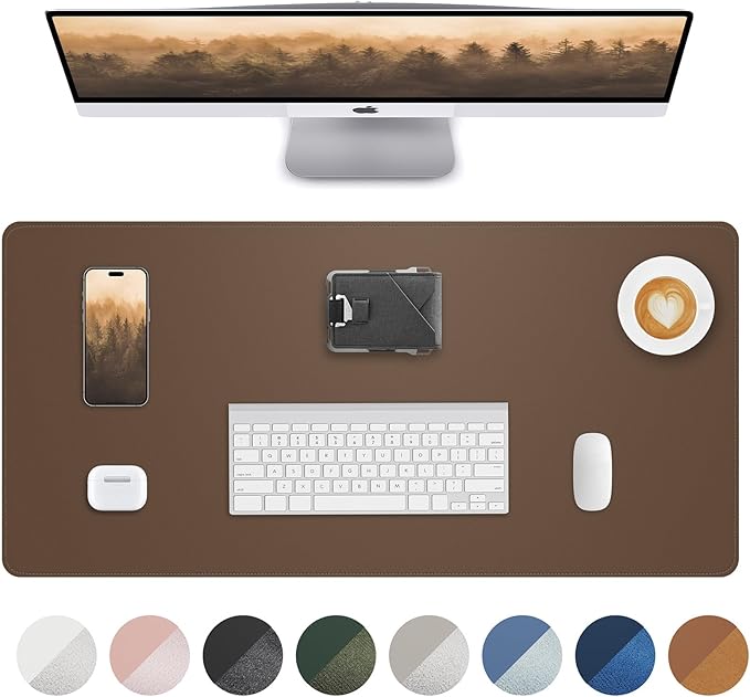 Leather Desk Pad Protector,Desk Mat,Large Mouse Pad, Non-Slip Desk Pad, Waterproof PU Leather Desk Blotter Mat, Desk Cover for Office and Home (Dark Khaki, 36" x 17")