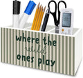 Kids Room Decor Pen Pencil Holder Organizer for Desk, Sage Green Striped Play Room Wooden Box Signs Decorations for Kids Boys Girls Room Bedroom Playroom Desk Tabletop