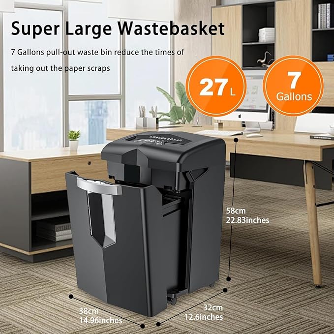 Bonsaii Shredder, 20 Sheets, Operates Continuously for 40 Minutes, P-4 Cross-Cut, Jam-Resistant Design, Safely Destroys CDs, Credit Cards, and Stapled Papers, Large 7-Gallon Bin Capacity