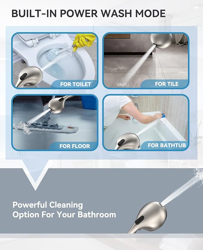 JDO Shower Head with Handheld, High Pressure Handheld Shower Head 9 Settings, Detachable Shower Head Set with Stainless Steel Hose and Shower Bracket (Brushed Nickel)
