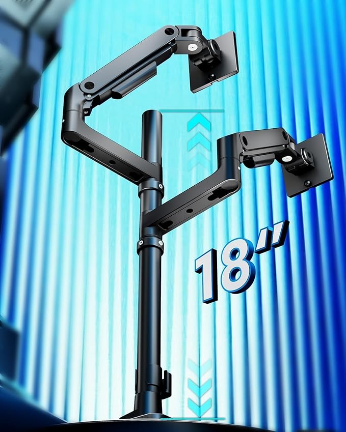 ARES WING Dual Monitor Stand for Ultrawide Heavy Duty Curved Monitor Stacking, Fits 17-49 Inch, Vertical Gas Spring Double Monitor Mount with USB, Adjustable Dual Monitor Mount for Desk, Black
