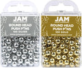 JAM PAPER Colorful Push Pins - Round Head Map Thumb Tacks - Silver & Gold Pushpins - 2 Packs of 100