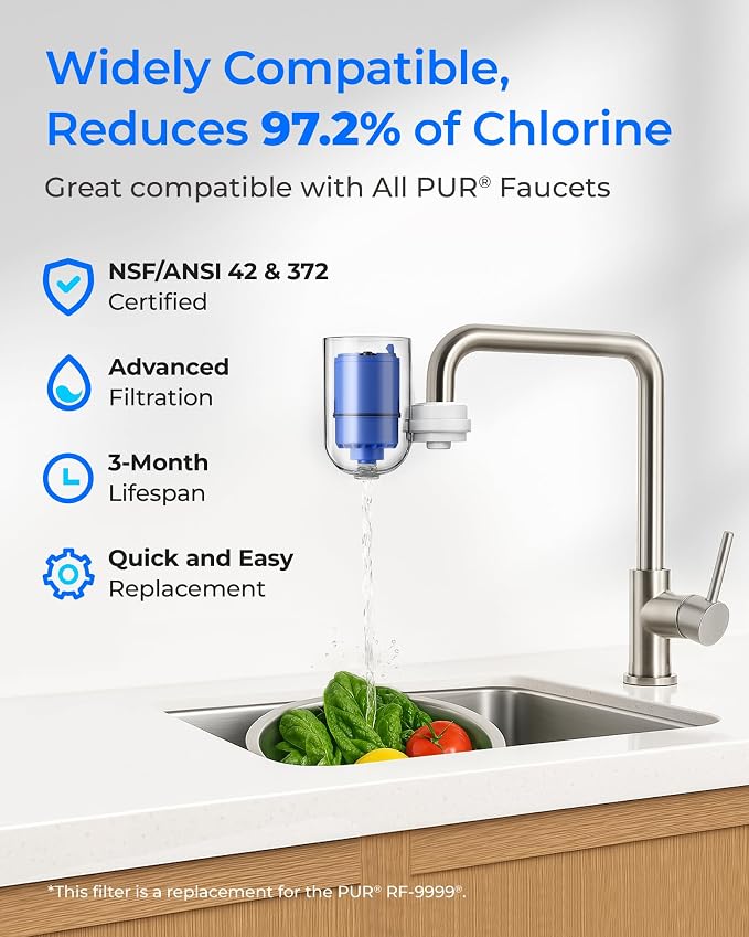 Waterdrop C08A Water Filter Replacement for PUR® Faucet Filter, 1 Pack | Compatible with All PUR® PLUS Water Filter, PUR® PLUS RF9999® Faucet Water Filter, NSF 42 Certified, 3-Month, 300-Gallon