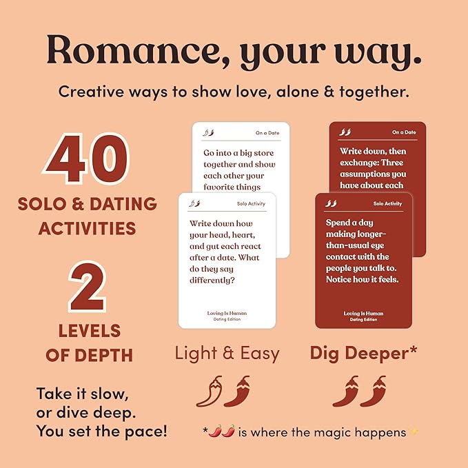 Loving is Human (Dating Edition) | 140 Conversation Cards to Help Deepen Romantic Relationships | Self-Reflections on Dating, Love & Early Relationships | Dating Card Game for 1+ Players