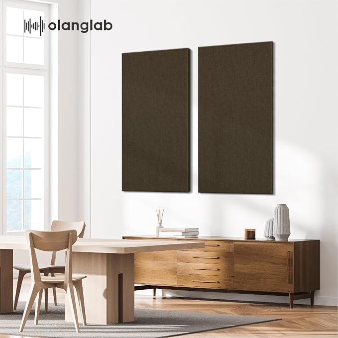 Olanglab Sound Absorbing Acoustic Wall Panels 2 Pack, 2'' 24''x48'' Fiberglass Sound Dampening Panels, Large Fabric Wrapped Sound Proof Panels for Walls (Brown)