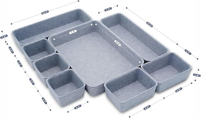 Welaxy Desk Drawer Organizer Tray, 8-Piece Felt Storage Drawer Dividers for Office & Home (Glacier gray)